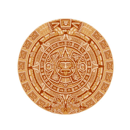 マヤ暦は象形文字のシンボルと古代メキシコの丸い石をベクトルし